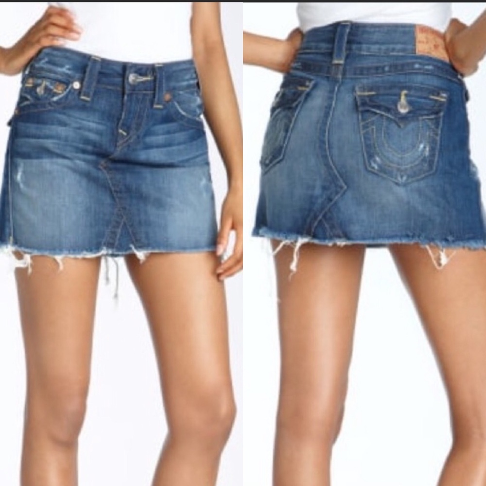 True Religion Sadie jean mini skirt blue raw hem